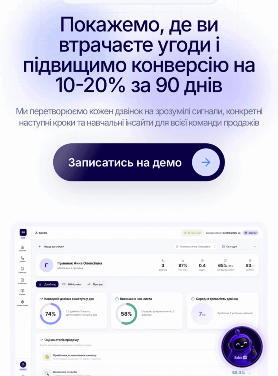 AI-асистент SalesUp на сайті відповідає на питання потенційного клієнта
